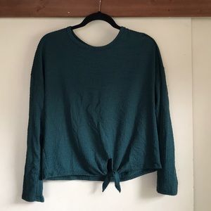 Caution to the Wind Textured Tie Front Long Sleeved Shirt